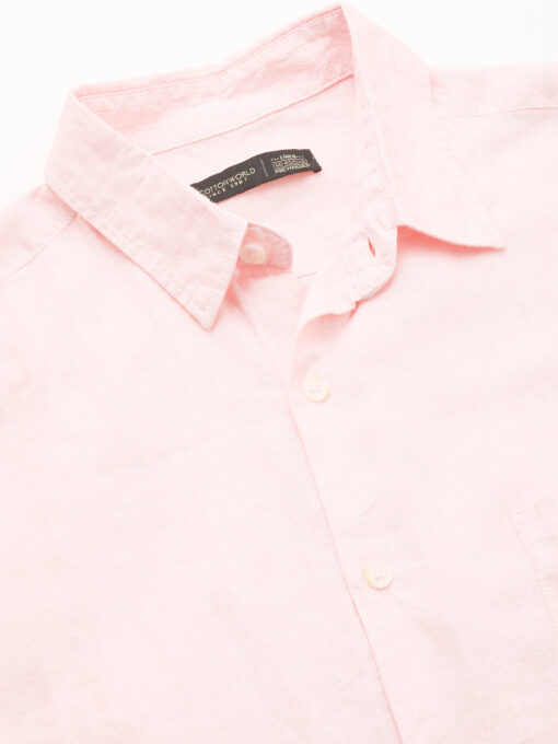 Men's Pink 100% Linen Regular Fit Shirt - Image 8