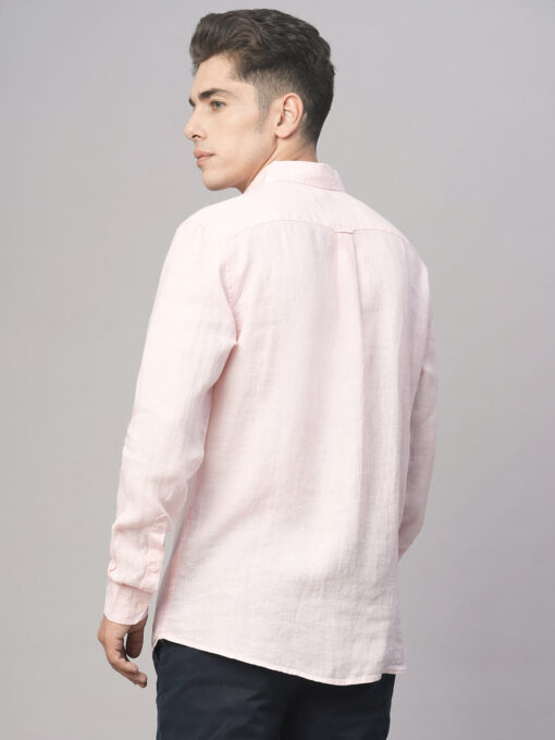 Men's Pink 100% Linen Regular Fit Shirt - Image 5