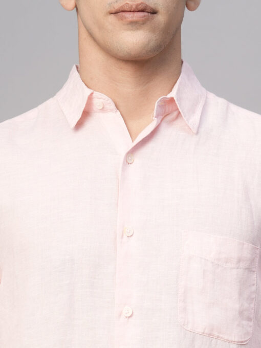 Men's Pink 100% Linen Regular Fit Shirt - Image 6