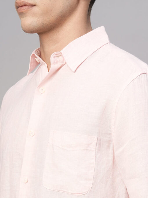 Men's Pink 100% Linen Regular Fit Shirt - Image 7