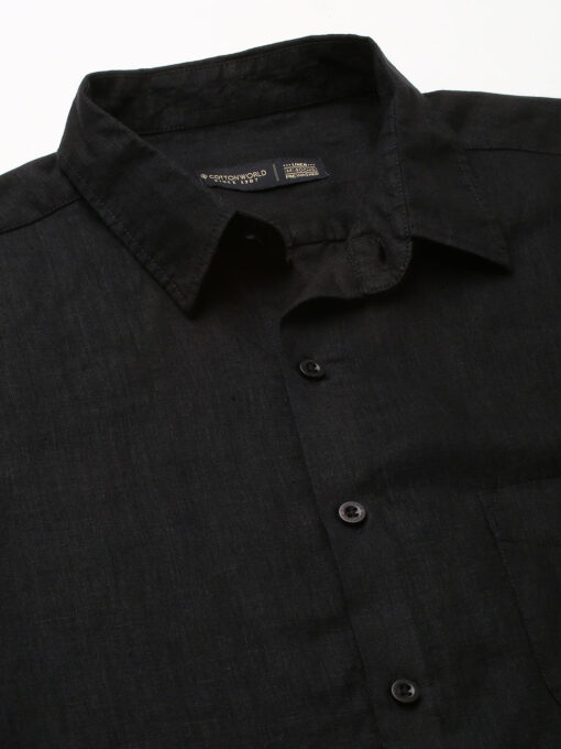 Men's Black 100% Linen Regular Fit Shirt - Image 8