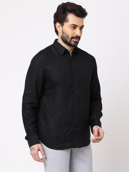 Men's Black 100% Linen Regular Fit Shirt - Image 4