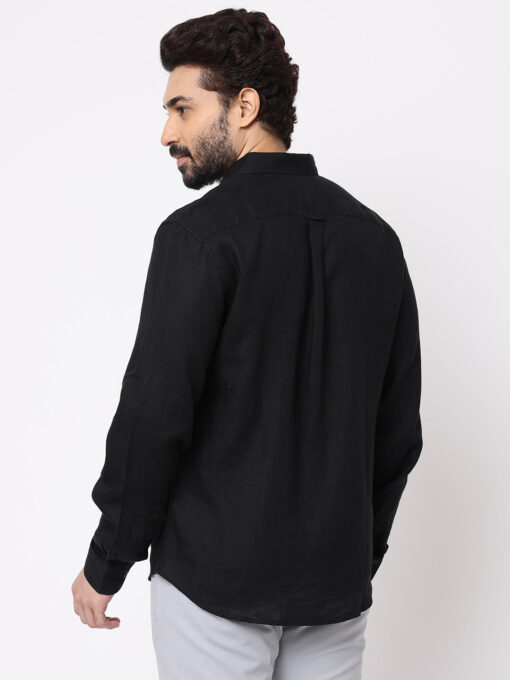 Men's Black 100% Linen Regular Fit Shirt - Image 5