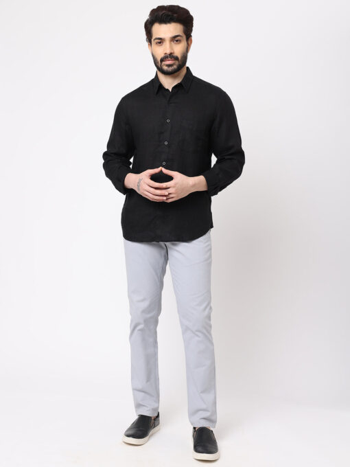 Men's Black 100% Linen Regular Fit Shirt