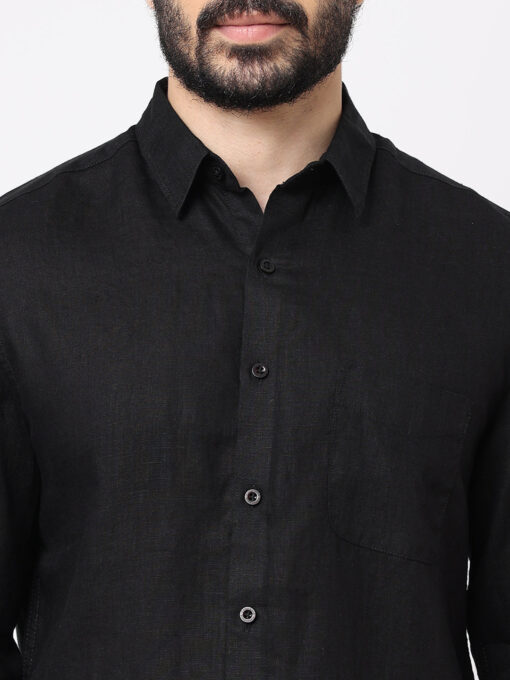 Men's Black 100% Linen Regular Fit Shirt - Image 6