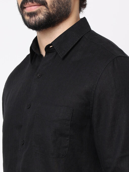 Men's Black 100% Linen Regular Fit Shirt - Image 7