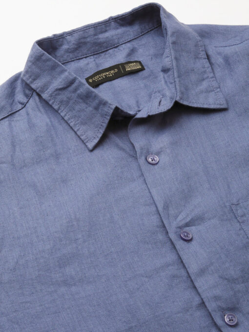 Men's Blue 100% Linen Regular Fit Shirt - Image 8