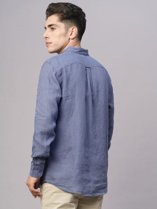 Men's Blue 100% Linen Regular Fit Shirt - Image 5