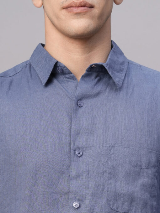 Men's Blue 100% Linen Regular Fit Shirt - Image 6