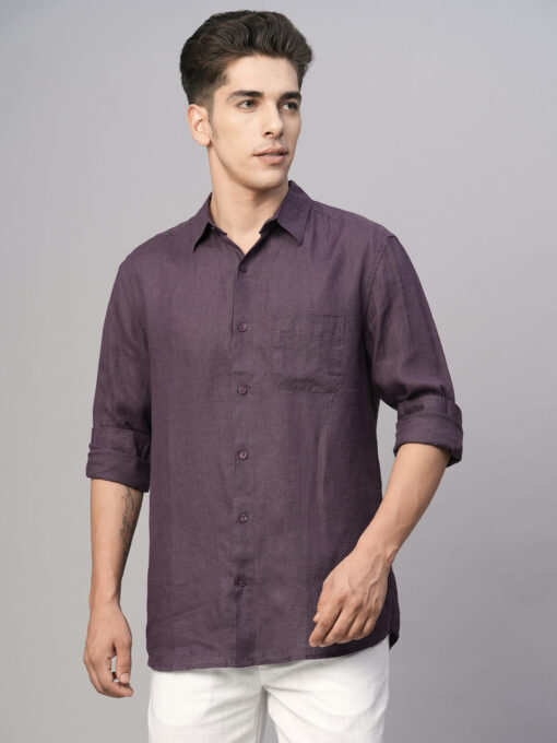 Men's Grape 100% Linen Regular Fit Shirt - Image 2