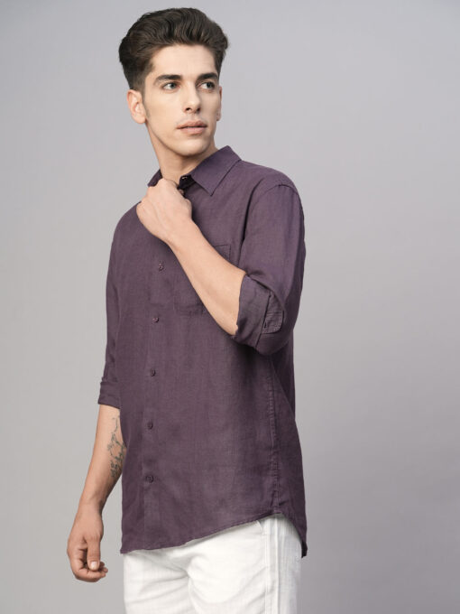 Men's Grape 100% Linen Regular Fit Shirt - Image 3