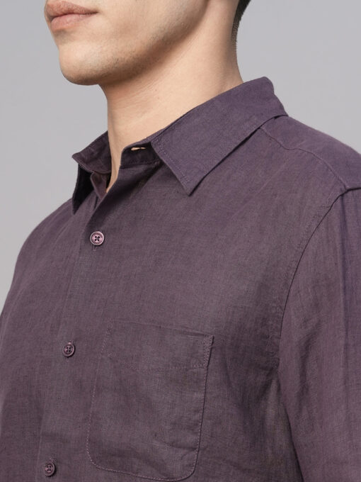 Men's Grape 100% Linen Regular Fit Shirt - Image 7