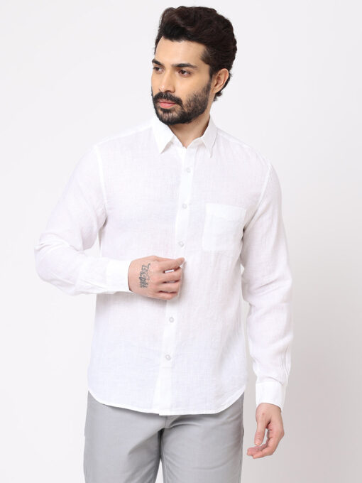 Men's White 100% Linen Regular Fit Shirt - Image 2