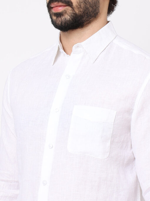 Men's White 100% Linen Regular Fit Shirt - Image 7