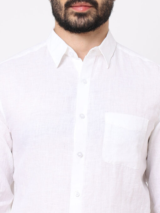 Men's White 100% Linen Regular Fit Shirt - Image 6