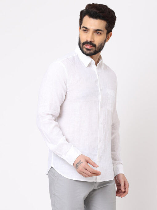 Men's White 100% Linen Regular Fit Shirt - Image 3