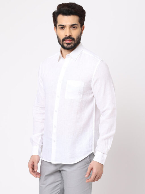 Men's White 100% Linen Regular Fit Shirt - Image 4