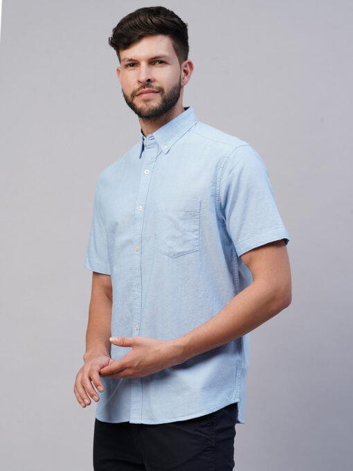 Men's Blue Oxford Cotton Regular Fit Shirts - Image 3