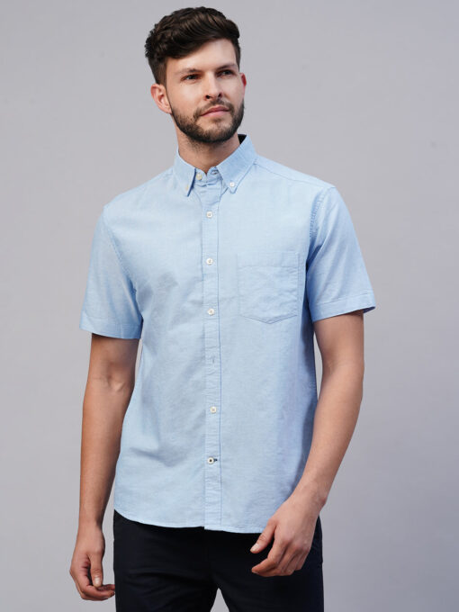 Men's Blue Oxford Cotton Regular Fit Shirts - Image 4