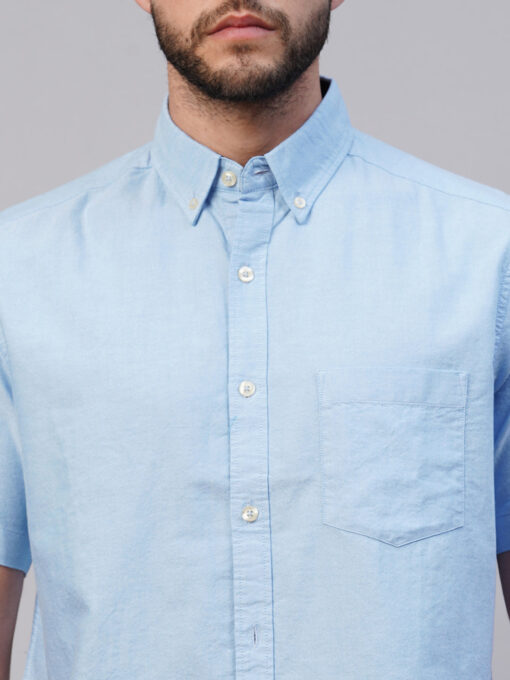 Men's Blue Oxford Cotton Regular Fit Shirts - Image 6