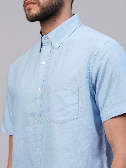 Men's Blue Oxford Cotton Regular Fit Shirts - Image 7