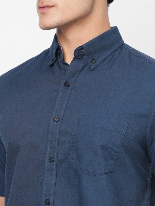 Men's Navy Oxford Cotton Regular Fit Shirts - Image 7