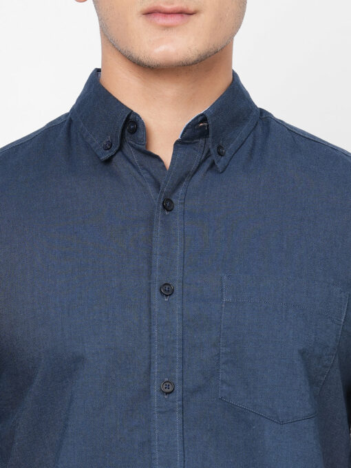 Men's Navy Oxford Cotton Regular Fit Shirts - Image 6