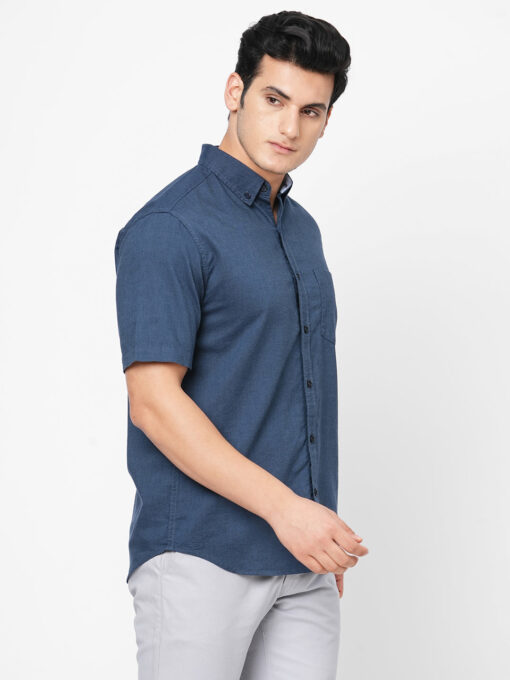 Men's Navy Oxford Cotton Regular Fit Shirts - Image 4