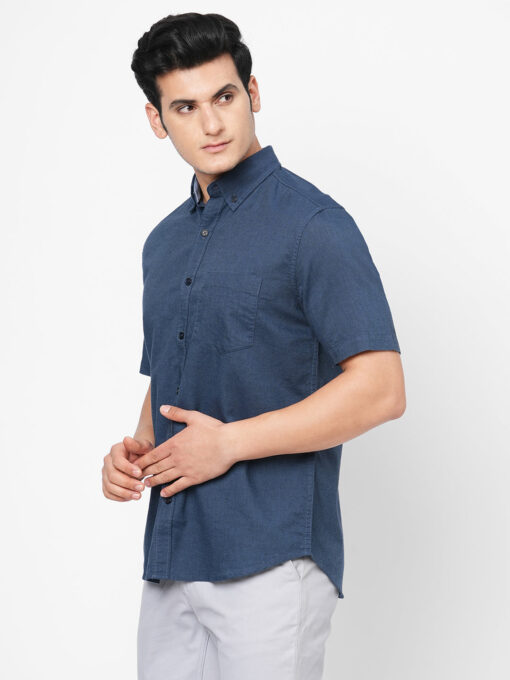 Men's Navy Oxford Cotton Regular Fit Shirts - Image 3