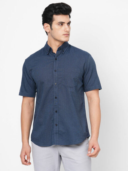 Men's Navy Oxford Cotton Regular Fit Shirts - Image 2