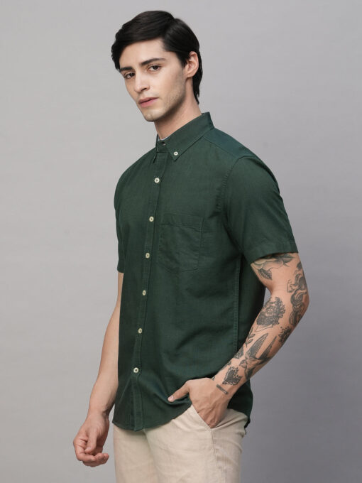 Men's Olive Oxford Cotton Regular Fit Shirts - Image 2