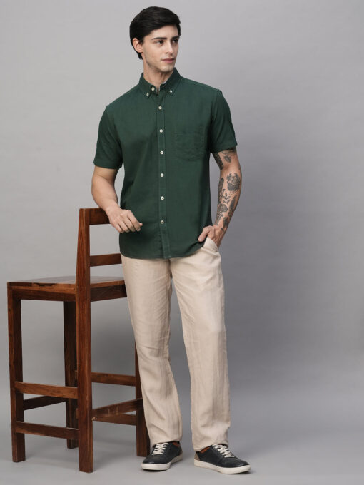 Men's Olive Oxford Cotton Regular Fit Shirts - Image 4