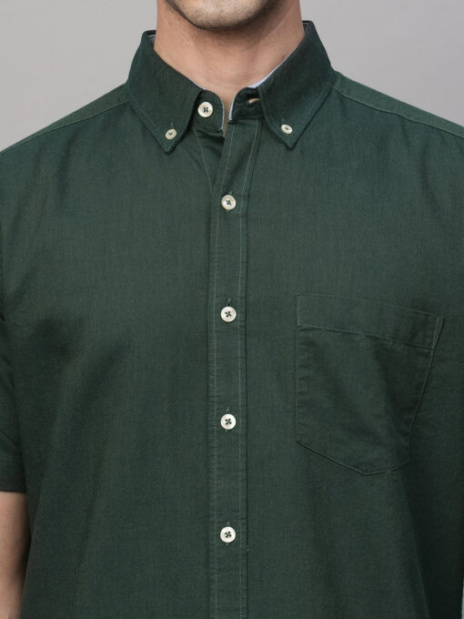 Men's Olive Oxford Cotton Regular Fit Shirts - Image 7