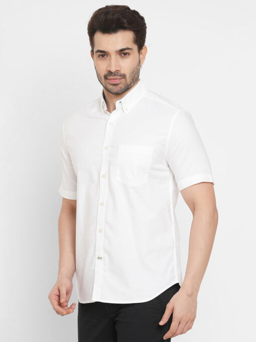 Men's White Oxford Cotton Regular Fit Shirt - Image 3