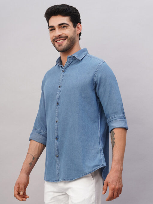 Men's Navy Cotton Slim Fit Shirt - Image 3