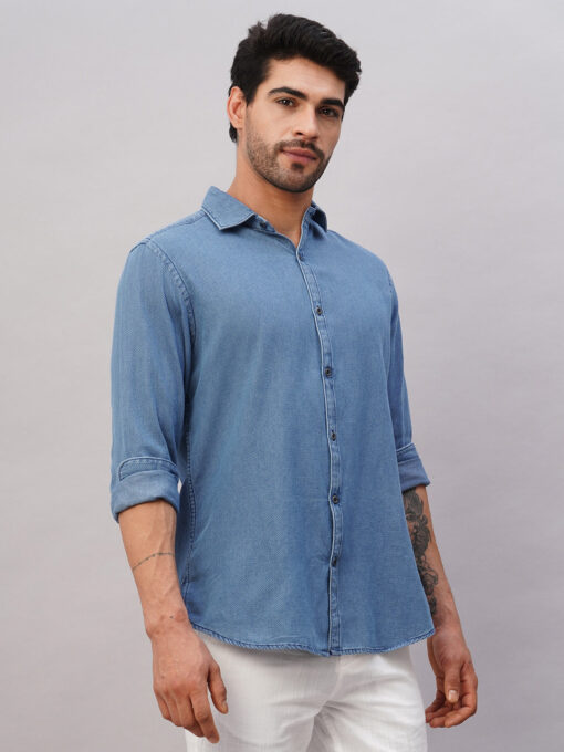 Men's Navy Cotton Slim Fit Shirt - Image 4