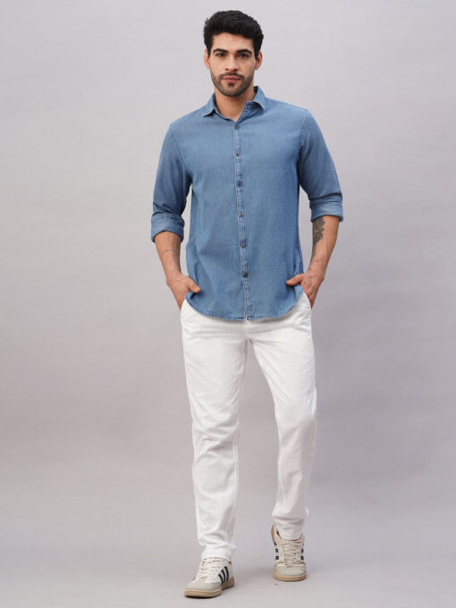 Men's Navy Cotton Slim Fit Shirt