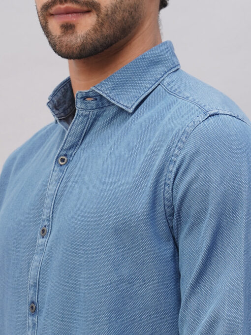 Men's Navy Cotton Slim Fit Shirt - Image 7