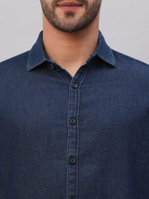 Men's Navy Cotton Slim Fit Shirt - Image 6