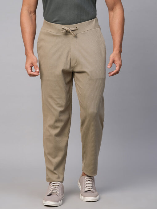 Men's Khaki Cotton Elastane Regular Fit Track Pant - Image 2