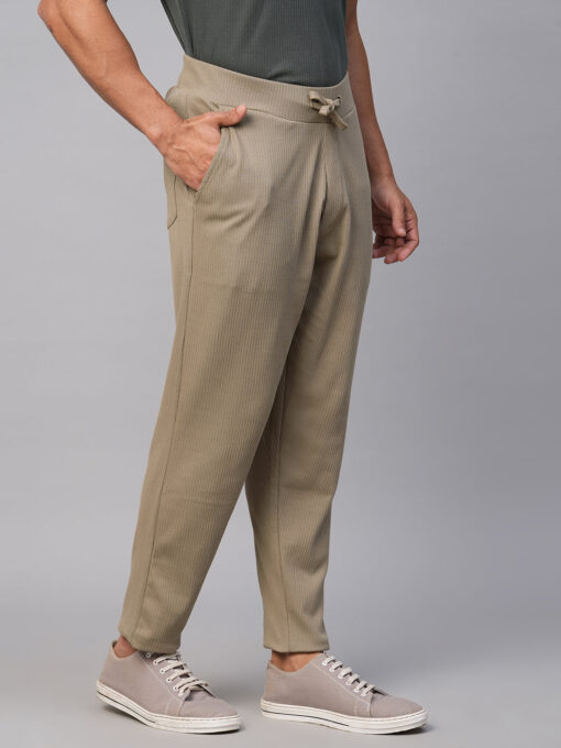 Men's Khaki Cotton Elastane Regular Fit Track Pant - Image 4