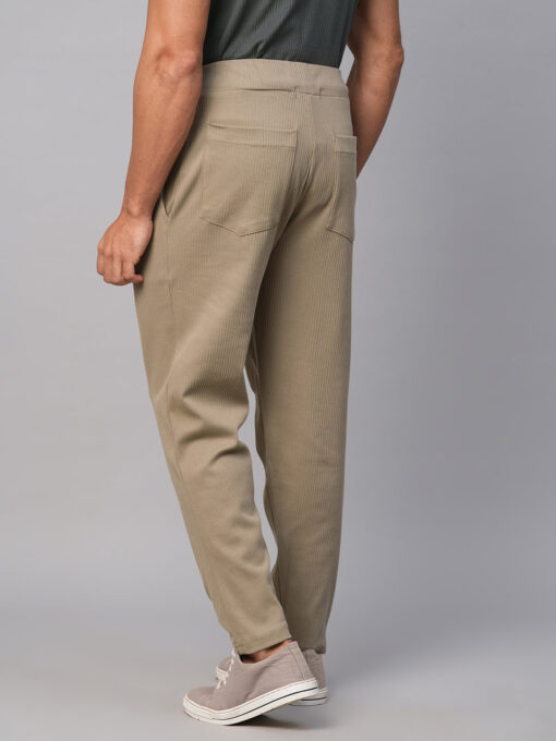 Men's Khaki Cotton Elastane Regular Fit Track Pant - Image 5