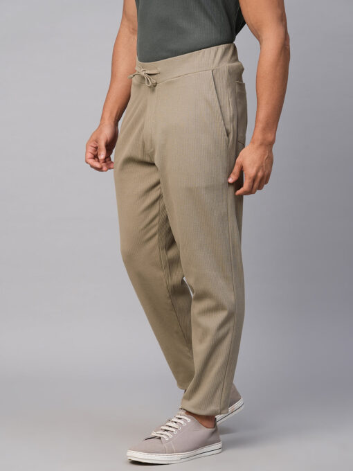 Men's Khaki Cotton Elastane Regular Fit Track Pant - Image 3