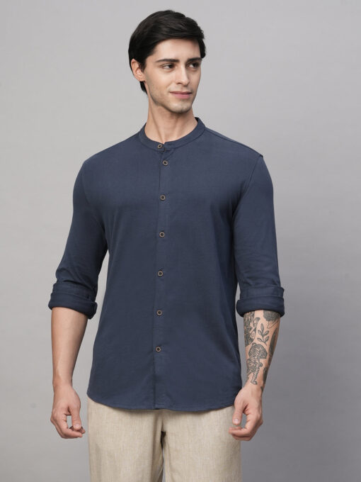 Men's Blue Cotton Regular Fit Tshirt - Image 2