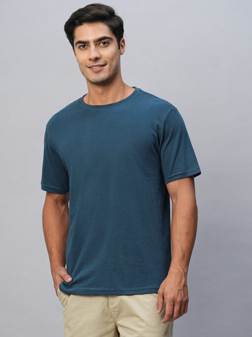 Men's Blue Cotton Regular Fit Tshirt - Image 2