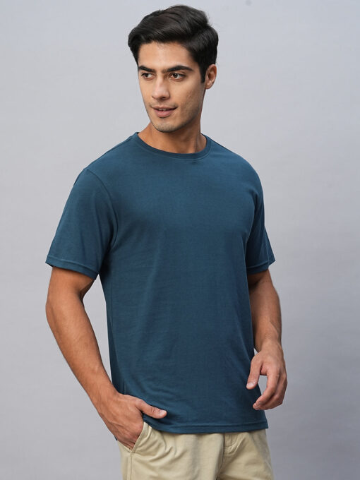 Men's Blue Cotton Regular Fit Tshirt - Image 3