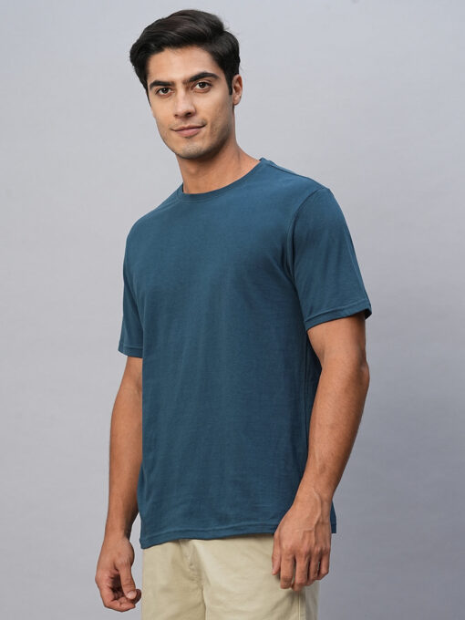 Men's Blue Cotton Regular Fit Tshirt - Image 4