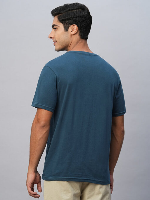 Men's Blue Cotton Regular Fit Tshirt - Image 5