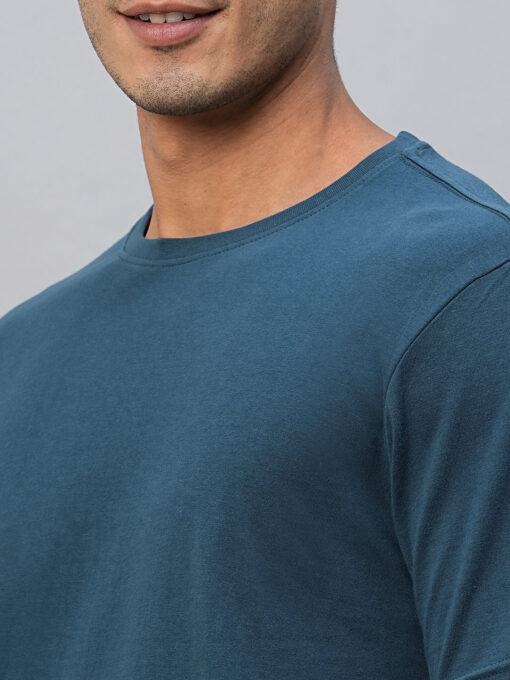 Men's Blue Cotton Regular Fit Tshirt - Image 7