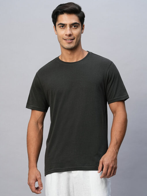 Men's Dark Grey Cotton Regular Fit Tshirts - Image 2